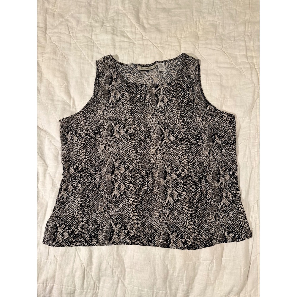 Notations XL Grey Black Snakeskin Print 100% Silk Sleeveless Tank Top Blouse